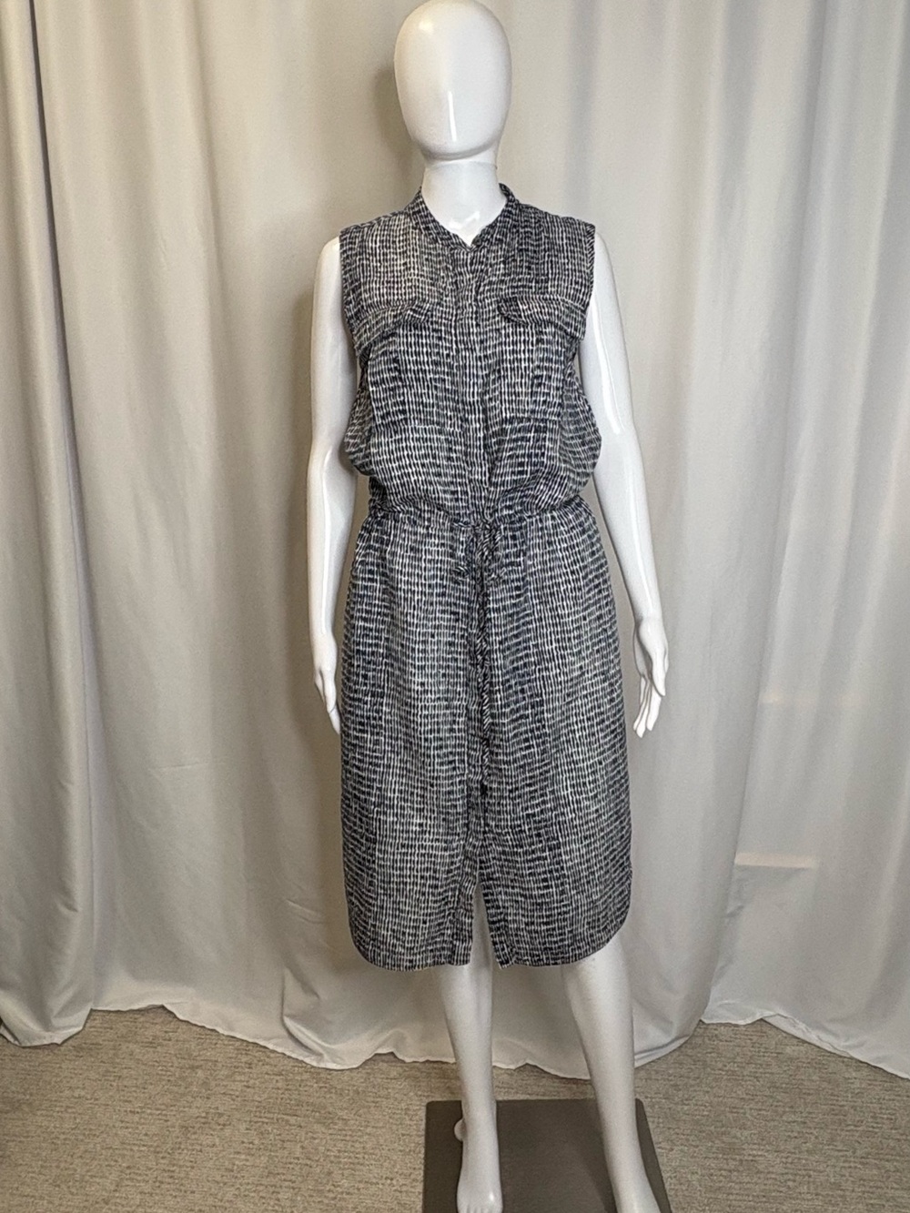 Ann Taylor Patterned Linen Blend Sleeveless Midi Shirt Dress Size M Cargo Pocket - Picture 5 of 13